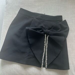 Holiday Black Skirt | Bow & Rhinestone Slit | Large
